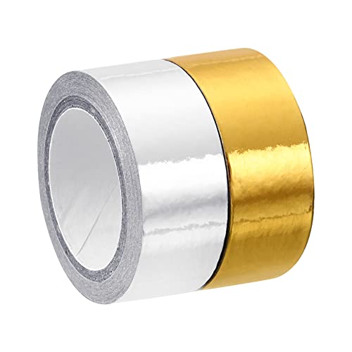 PATIKIL Metallisches Washi Band 15mmx5m 2Pack Spiegel Kunst Papier Bänder Washi Maskierung Selbstklebend für DIY Kunsthandwerk Verpackung Verzierung Gold Ton Silber Ton von PATIKIL