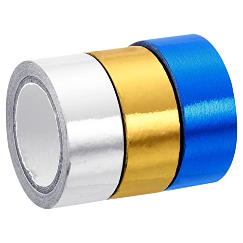PATIKIL Metallisches Washi Band 15mmx5m 3 Pack Spiegel Kunst Papier Bänder Washi Maskierung Selbstklebend für DIY Kunsthandwerk Verpackung Verzierung Gold Ton Silber Ton Blau von PATIKIL