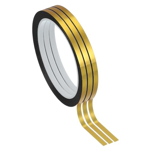 PATIKIL Metallisierte Polyesterfilm-Band 5mm x 50 Meter, 3er-Pack Metallisches Dekorband Mattes Goldenes Klebeband für Detailing Akzentwand Grafikkunst Boot Trim Wände PATIKIL Metallisierte Polyesterfilm-Band 5mm x 50 Meter, 3er-Pack Metallisches Dekorband Mattes Goldenes Klebeband für Detailing Akzentwand Grafikkunst Boot Trim Wände von PATIKIL
