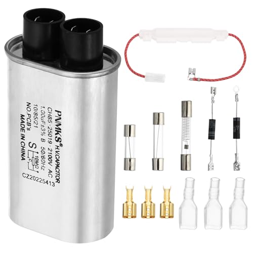PATIKIL Mikrowellen Kondensator Kit 1uF AC 2100V Hochspannung Kondensator mit 8Stk Zubehör Ersatz für Universal Mikrowellenherd Silber Ton von PATIKIL