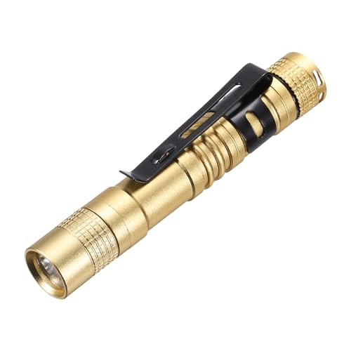 PATIKIL Mini Taschenlampe mit Clip Super Leicht Klein LED Stift Taschenlampen Aluminium Weiß Licht Taschenlampe Batterie Betrieben für Camping Wandern Golden von PATIKIL