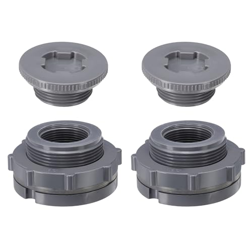 PATIKIL PVC-Bulkhead-Anschluss mit Stecker NPT1-1/4", 2er-Pack Bulkhead-Wassertankanschluss mit Silikondichtung Garten-Schlauchanschluss mit Stecker für Regeneimer, Spülen, Aquarien, Grau von PATIKIL