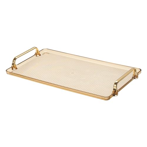 PATIKIL Plastik Servierschale mit Golden Handgriff 16.1" x 8.7" Modernes Rechteckig Dekorativ wiederverwendbar Tablett Schmuck Servierplatte für Arbeitsplatte Bad Küche Amber von PATIKIL