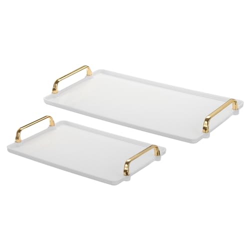 PATIKIL Plastik Servierschale mit Golden Handgriff 2Stk 16.1" x 8.7"/12.2" x 7.9" Moderne Rechteckige Dekorative wiederverwendbar Ablage für Arbeitsplatte Bad Küche Weiß PATIKIL Plastik Servierschale mit Golden Handgriff 2Stk 16.1" x 8.7"/12.2" x 7.9" Moderne Rechteckige Dekorative wiederverwendbar Ablage für Arbeitsplatte Bad Küche Weiß von PATIKIL