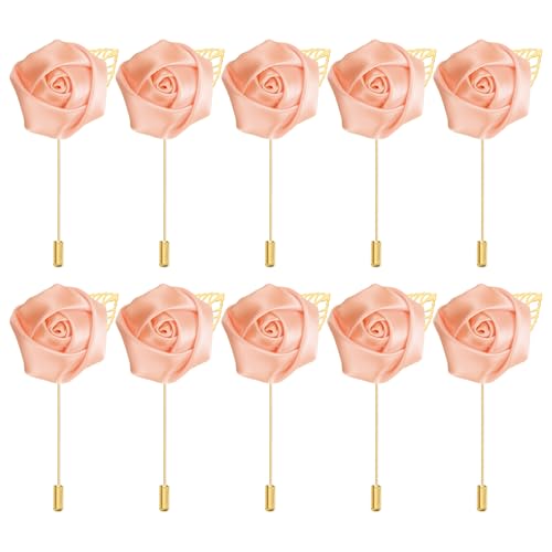 PATIKIL Rosenanstecker, 10er Pack Bräutigam Hochzeitsanstecker Tasche Handgemachte Blumen Reversnadel Anstecker für Männer Hochzeit Zeremonie Party Prom, Hellrosa von PATIKIL