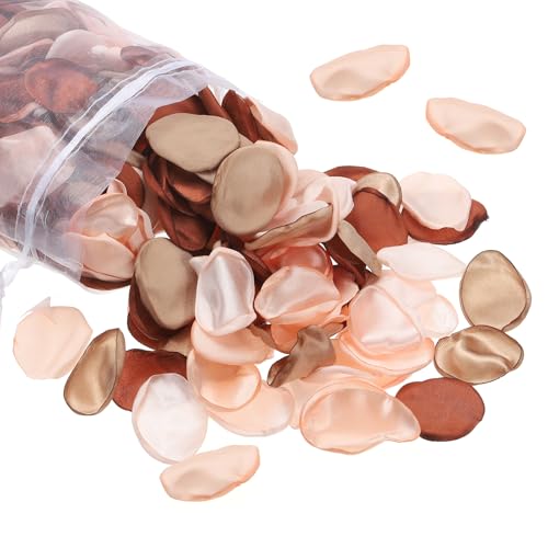 PATIKIL Seidenrosenblätter, 300er Pack künstliche Blütenblätter für Hochzeitsdekoration, Abendessen, Tischgang, Braun/Orange/Cremeweiß von PATIKIL