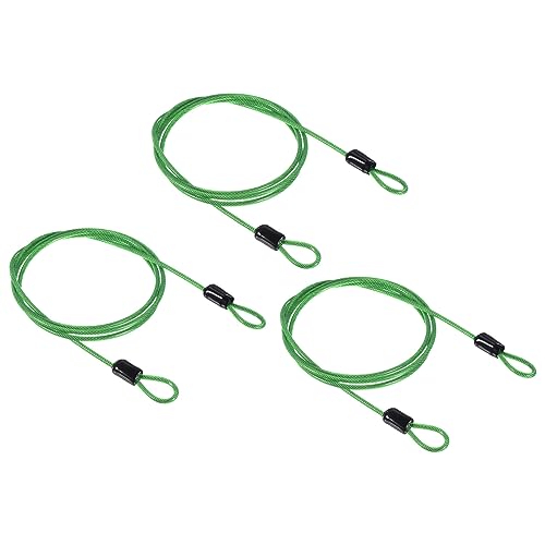 PATIKIL Sicherheit Kabel 2.5mm x 1m/3.3ft 3 Packung Beschichtet Gepäckschloss Drahtseil mit Doppelschleife Klar Grün von PATIKIL