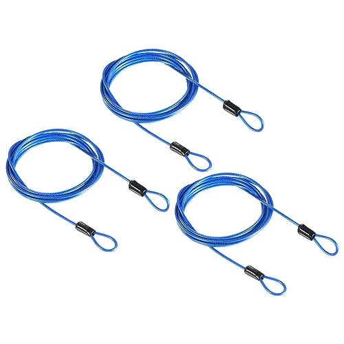 PATIKIL Sicherheit Kabel 2.5mm x 2m/6.5ft 3 Packung Beschichtet Gepäckschloss Drahtseil mit Doppelschleife Klar Blau von PATIKIL