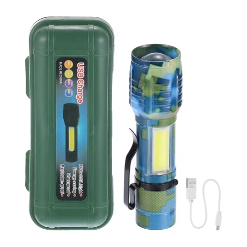 PATIKIL Skalierbare LED-Taschenlampe, 2er Set 3-Modus-Hochleistungs-LED-Taschenlampe aus Aluminium mit weißem Licht USB-aufladbar für Wandern, Camping, Tarnblau. von PATIKIL
