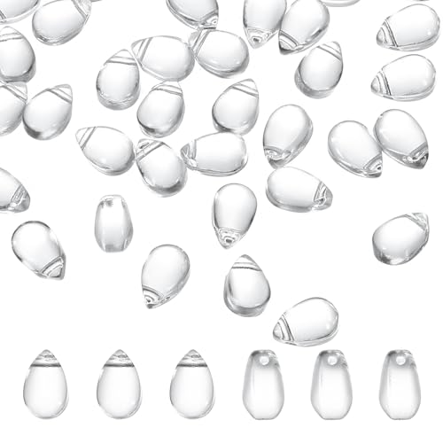 PATIKIL Tschechische Glas-Tropfenperlen, 100 Stück Oben gebohrte klare Glas-Saatperlen Kristall aufgeblasene Regentropfenperlen, klar weiß, 6x9mm von PATIKIL