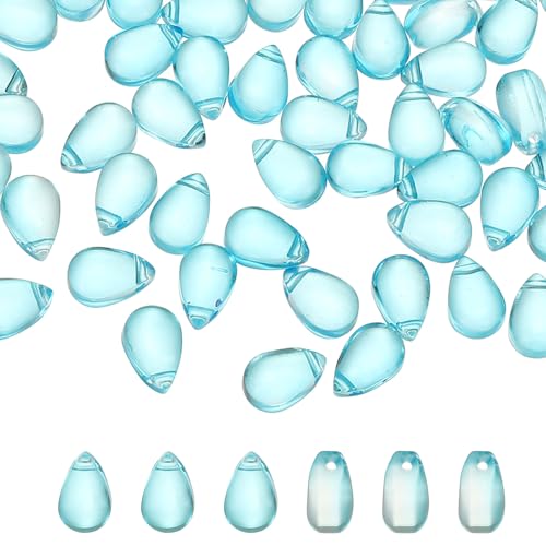 PATIKIL Tschechische Glas-Tropfenperlen, 50 Stück Oben gebohrte klare Glas-Saatperlen Kristall aufgeblasene Regentropfenperlen, Seeblau, 6x9mm von PATIKIL