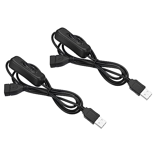 PATIKIL USB Verlängerungskabel mit EIN/AUS Schalter 2 Pack Buchsen an Stecker Verlängerung Leistung Schnüre Adapter mit LED Anzeige für Lüfter LED Leisten Schwarz von PATIKIL