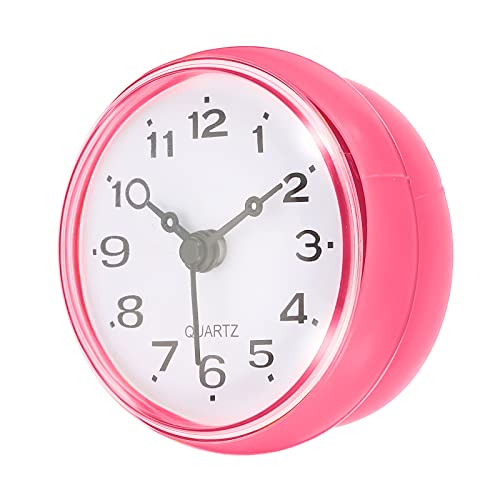 PATIKIL wasserdicht Badzimmer Uhr Mini runde Wanduhr mit Saugnapf für Dusche Küche Haus Reise Dekoration pink von PATIKIL