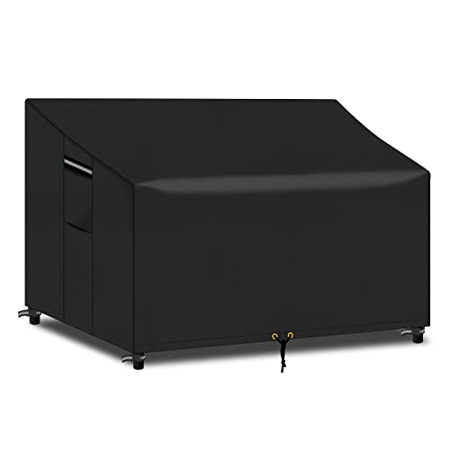 PATIO PLUS 2 Sitzer Gartenbank Abdeckung wasserdicht mit Air Vent 134x66x63/89cm für Gartenbank reißfest 600D Oxford (Schwarz) von PATIO PLUS