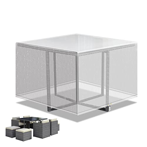 PATIO PLUS Gartenmöbel Abdeckungen, Patio Cube Möbel Set Abdeckung wasserdicht, Patio quadratischen Tisch Abdeckungen, Outdoor Rattan Möbel Abdeckung Winddicht, Anti-UV, 135x135x71cm Transparent von PATIO PLUS