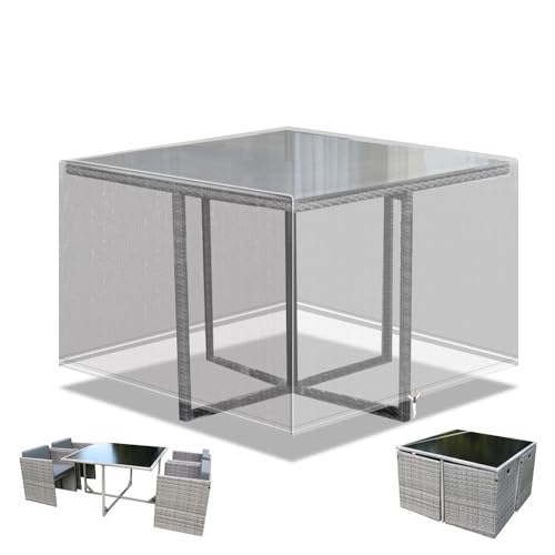 PATIO PLUS Gartenmöbel Abdeckungen, Patio Cube Möbel Set Abdeckung wasserdicht, Patio quadratischen Tisch Abdeckungen, Outdoor Rattan Möbel Abdeckung winddicht, Anti-UV, 135x135x71cm Transparent von PATIO PLUS