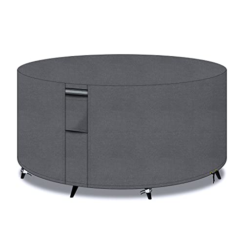 PATIO PLUS Gartentisch abdeckungen rund mit Lüftungsschlitzen, 600D Oxford-Gewebe runde Patio Set Tisch Abdeckung, Gartenmöbel Set Abdeckung wasserdicht, Winddicht, Anti-UV, 190x80cm, grau PATIO PLUS Gartentisch abdeckungen rund mit Lüftungsschlitzen, 600D Oxford-Gewebe runde Patio Set Tisch Abdeckung, Gartenmöbel Set Abdeckung wasserdicht, Winddicht, Anti-UV, 190x80cm, grau von PATIO PLUS