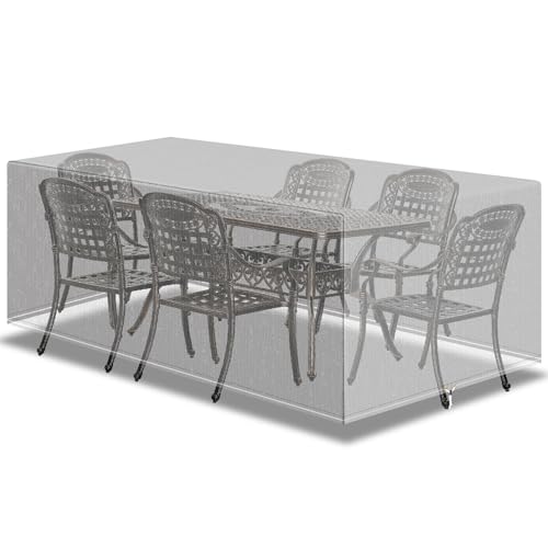 PATIO PLUS Outdoor-Möbel-Set Abdeckung, wasserdicht, winddicht, Anti-UV, rechteckig, Gartentisch Abdeckungen für Patio Tisch und Stühle Set - Extra groß 250x210x90cm Transparent von PATIO PLUS