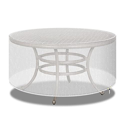 PATIO PLUS Outdoor Rattan Möbel Abdeckungen Runde Patio Tischabdeckung wasserdicht - Gartenmöbel Set Abdeckungen rund für Patio Tisch und Stühle Set - Extra groß 230x90cm Transparent von PATIO PLUS