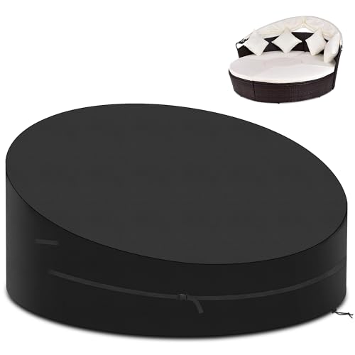 PATIO PLUS Sonneninsel Abdeckung Wasserdicht 420D Oxford mit Kordelzug Rund Winterfest UV-Beständiges Schutzhülle 190x50/90cm, schwarz von PATIO PLUS