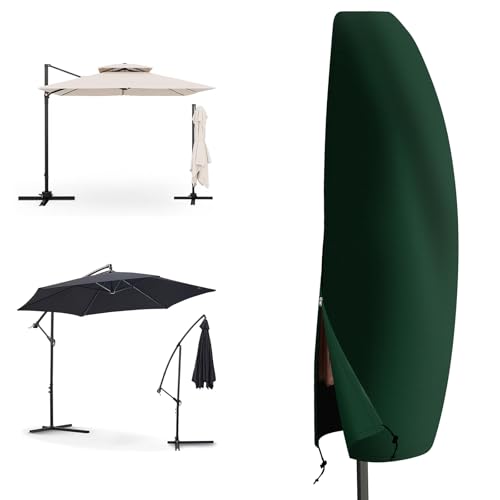 PATIO PLUS Sonnenschirmhülle für Freischwinger-Sonnenschirm, wasserdichtes Polyethylen-Gewebe, mit verstellbarem Kordelzug und Reißverschluss (Grün, 265 x 40/70/50 cm) von PATIO PLUS