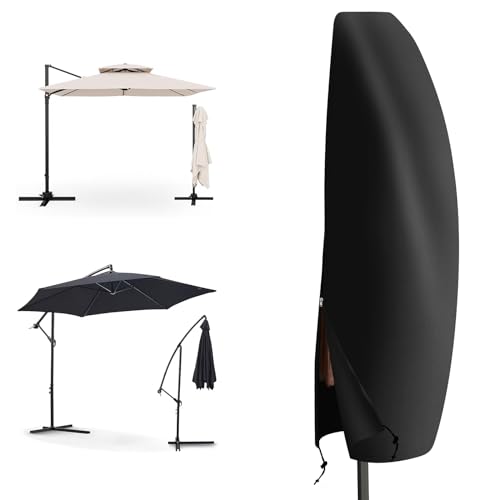 PATIO PLUS Sonnenschirmhülle für Freischwinger-Sonnenschirm-Schutzhülle, wasserdichtes 600D-Oxford-Gewebe, langlebige PVC-gefütterte Beschichtung, mit verstellbarem Kordelzug und Reißverschluss von PATIO PLUS