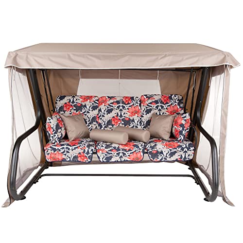 PATIO Hollywoodschaukel 4 Sitzer mit Liegefunktion 179 cm Venezia Lux Sitzpolster Blume Sonnendach Moskitonetz Seitentische Dekokissen von PATIO