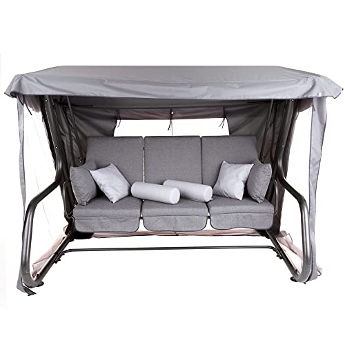 PATIO Hollywoodschaukel 4 Sitzer mit Liegefunktion 179 cm Venezia Lux Sitzpolster grau Sonnendach Moskitonetz Seitentische Dekokissen von PATIO
