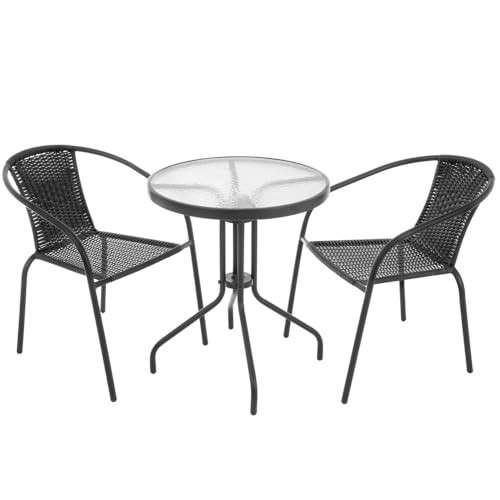 PATIO Balkonmöbel Set 3 teilig Bistro Balkontisch mit Stühlen auf Metallrahmen pulverbeschichtet Polyrattan anthrazit von PATIO