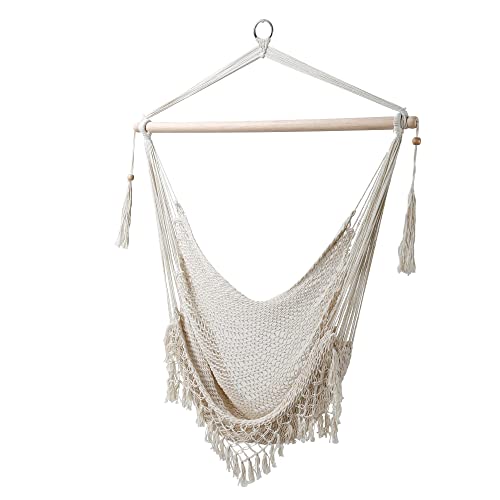 PATIO Brasilianischer Stuhl mit Fransen 130 x 100 cm Hängematte Hängesessel Hängeschaukel Hängestuhl Boho Stil glatt Ecru von PATIO