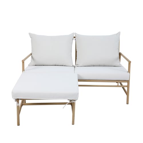 PATIO Gartensofa 2 Sitzer mit Fußhocker Estelle Gartenmöbel Set Sitzpolster Stahlgestell in Holzoptik leicht von PATIO