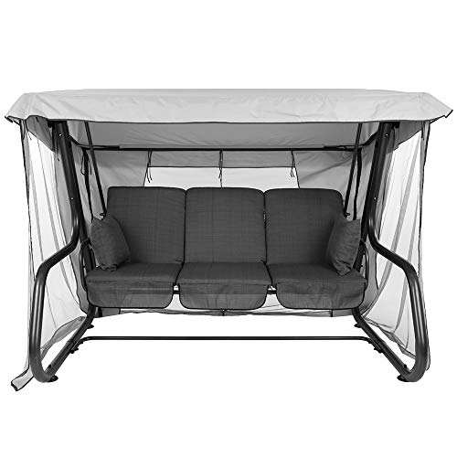 PATIO Hollywoodschaukel 4 Sitzer mit Liegefunktion 179 cm Venezia mit Auflagen Sonnendach Moskitonetz Gartenschaukel grau von PATIO