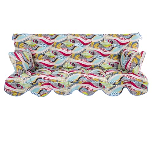 PATIO Hollywoodschaukel Auflage bunt 180x50 cm Minorca Sitzpolster Rückenlehne 2 Seitenkissen Befestigungsschnüre Volant vorne von PATIO