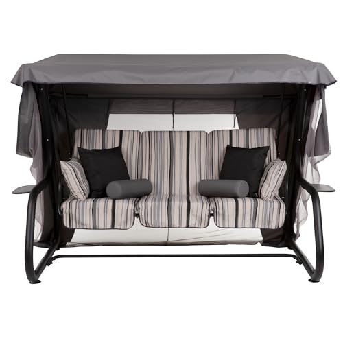 PATIO Hollywoodschaukel mit Moskitonetz 179 cm Venezia Lux Black Edition zum Sitzen Liegen mit Kissen Dach Moskitonetz Seitentische schwarz matt von PATIO