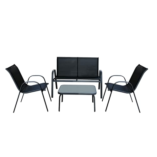 PATIO Lounge Set Gartenmöbel 4 teilig Manhattan 2 Sitzer Sofa mit Gartenstühlen Kaffeetisch Hartglasplatte Stahlgestell von PATIO