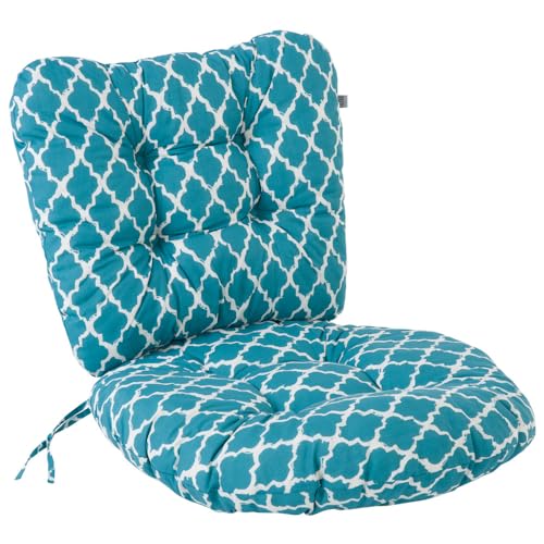 PATIO Rattansessel Auflage 55 cm Marocco 2 teilig Sitzkissen mit Rückenlehne gesteppt Schnüren Innen & Außen blau weiß von PATIO