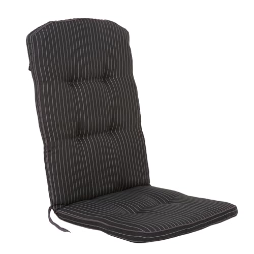 PATIO Stuhlauflage Hochlehner Saphir 111 x 48 cm Stuhlpolster schwarz Streifen mit Schnüren Band am Rücken von PATIO