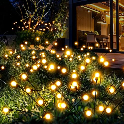 PATIOPIA Firefly Solar Gartenleuchten，8 Stück Glühwürmchen Gartenlichter mit 10 LEDs, wasserdicht, Firefly Solarlicht für den Außenbereich, Terrasse, Hof, Weg, Gartenkunst (warmweiß) von PATIOPIA