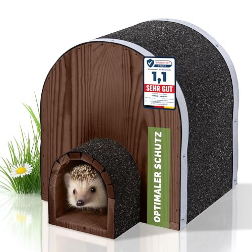 PATKAR® Igelhaus Winterfest mit Boden [SCHÜTZT VOR FRESSFEINDEN] - Premium Igelfutterhaus (Made in Europe) - Hochwertige Igelhäuser Igel Haus - Igel Schlafhaus Igel Futterhaus - Igelhotel (Braun) von PATKAR