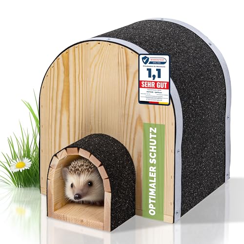 PATKAR® Igelhaus Winterfest mit Boden [SCHÜTZT VOR FRESSFEINDEN] - Premium Igelfutterhaus (Made in Europe) - Hochwertige Igelhäuser Igel Haus - Igel Schlafhaus Igel Futterhaus - Igelhotel (Natur) von PATKAR