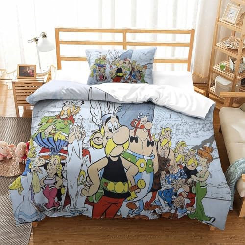 Asterix Anime Bettbezug-Set3D-Druck- Bettwäsche-Set Mikrofaser Pflegeleicht Mit Kissenbezügen, Mit Reißverschluss, 2 Teilig Für Jugendliche Und Erwachsene Single（135x200cm） von PATO FLIGHT