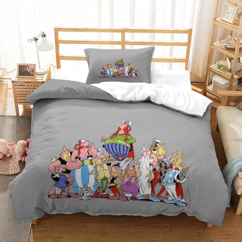 Asterix Anime Bettbezug-Set3D-Druck- Bettwäsche-Set Mikrofaser Pflegeleicht Mit Kissenbezügen, Mit Reißverschluss, 2 Teilig Für Jugendliche Und Erwachsene Single（135x200cm） von PATO FLIGHT