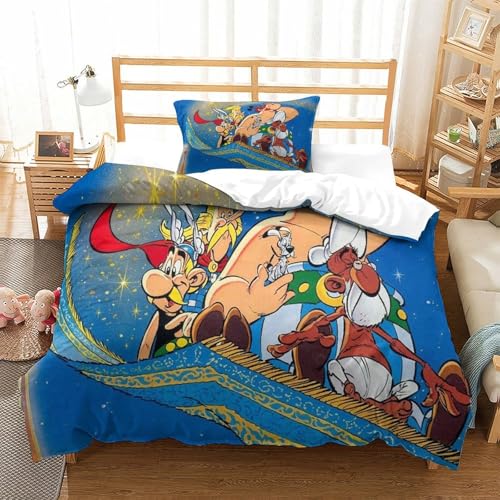 PATO FLIGHT Asterix Anime Bettwäsche Set -3D Bedrucktes Mikrofaser Bettbezug Und Kissenbezug Mit Reißverschluss Bettwäsche-Set Für Teenager Jugendliche Mädchen Männer 2 Teilig Single（135x200cm） von PATO FLIGHT