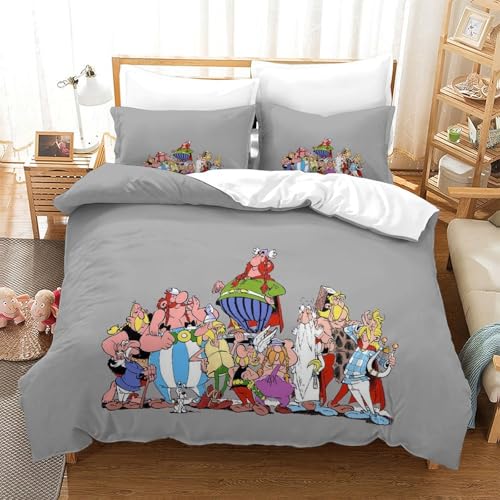 PATO FLIGHT Asterix Anime Bettwäsche Set Bettwäsche, Muster Bettbezug 3D Bettbezug Set, Mit Bettbezug Und Kissenbezug Reißverschluss Betten Set 3 Teilig Mikrofaser Single（140x200cm） von PATO FLIGHT