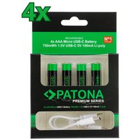 16x PATONA Premium USB-C AAA Akkus Lithium 1.5V 750mWh (4x 4er Blister) von PATONA