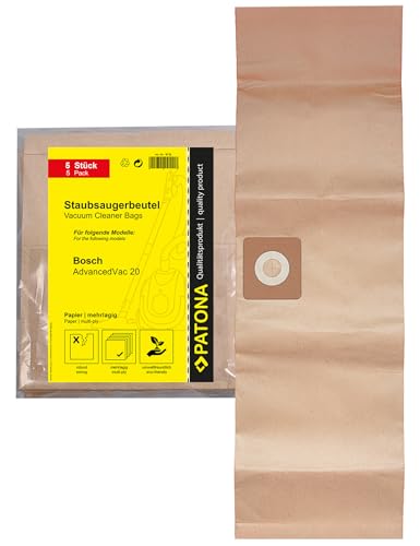 PATONA 5X Staubsaugerbeutel inkl. Microfilter Kompatibel mit Bosch AdvancedVac 20, 2609256F33, Reißfestes Staubbeutel Papier Mehrlagig PATONA 5X Staubsaugerbeutel inkl. Microfilter Kompatibel mit Bosch AdvancedVac 20, 2609256F33, Reißfestes Staubbeutel Papier Mehrlagig von PATONA