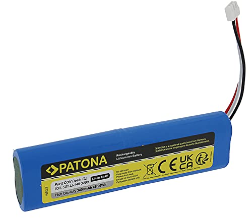 PATONA Akku Ersatz für Ecovacs S01-LI-148-2600, S01-LI-148-3200, S09-LI-148-3200 Batterie 3400mAh Kompatibel mit Ecovacs Deebot Ozmo 900 901 905 920 930 937 Staubsauger Heimroboter von PATONA