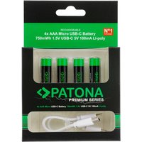 Patona - Premium usb-c 4x aaa Akkus Lithium 1.5V 750mWh mit 1 zu 2 usb-c Ladekabel von PATONA