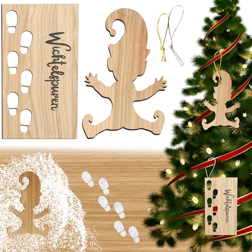 PATRICHOR Wichtel Schablone Zubehör Weihnachten, Wichteltür Fußabdrücke Schneespray Schablonen, Weihnachtswichtel Zubehör Holz Weihnachten Deko für Böden Glass Fenster Door Floor von PATRICHOR