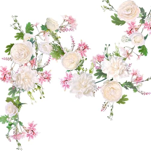 1 Stück 1,8m Künstliche Blumengirlanden Zur Dekoration mit 4 Pionien und 5 Rosen,Kunststoff Künstliche Seidenrose,Gemischte künstliche Blumen und Blätter,Für Tür, Hochzeit von PATRICKWHITE